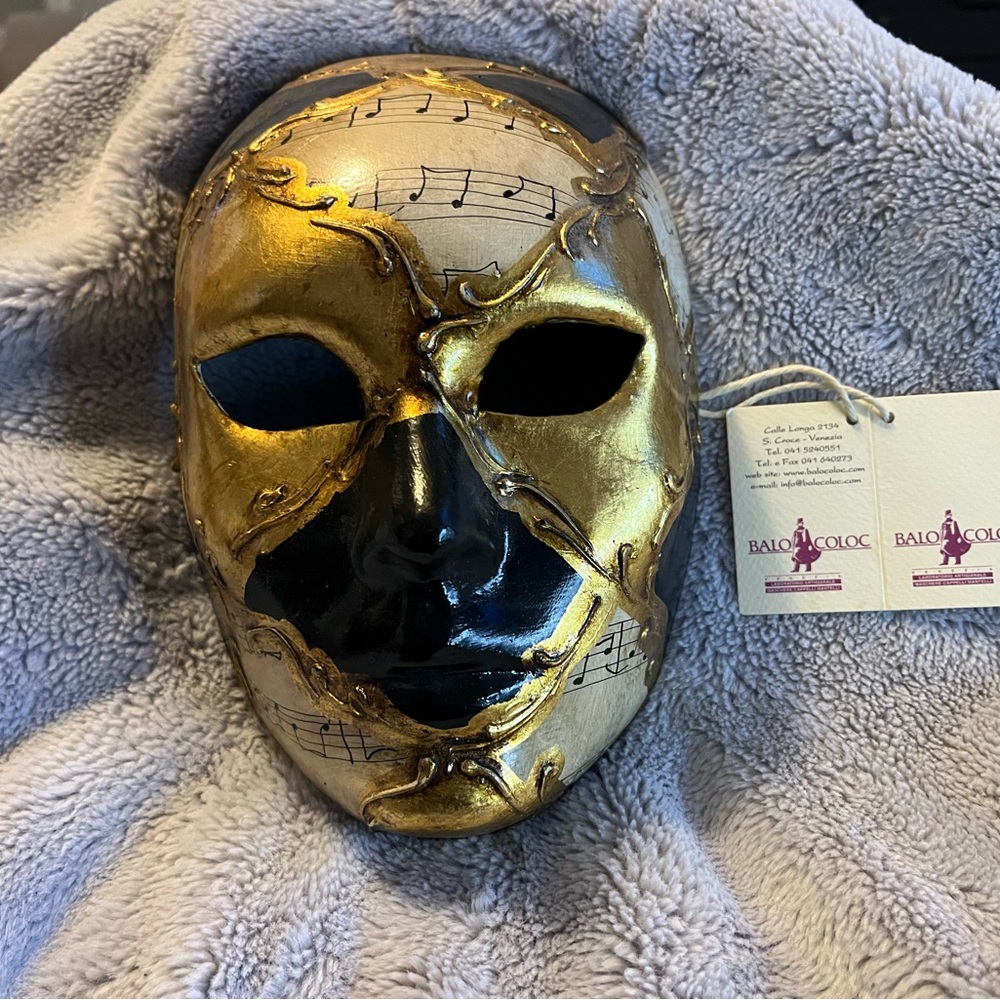 Venetian Gold and Black Wall Art Mask Handmade in Venice Italy